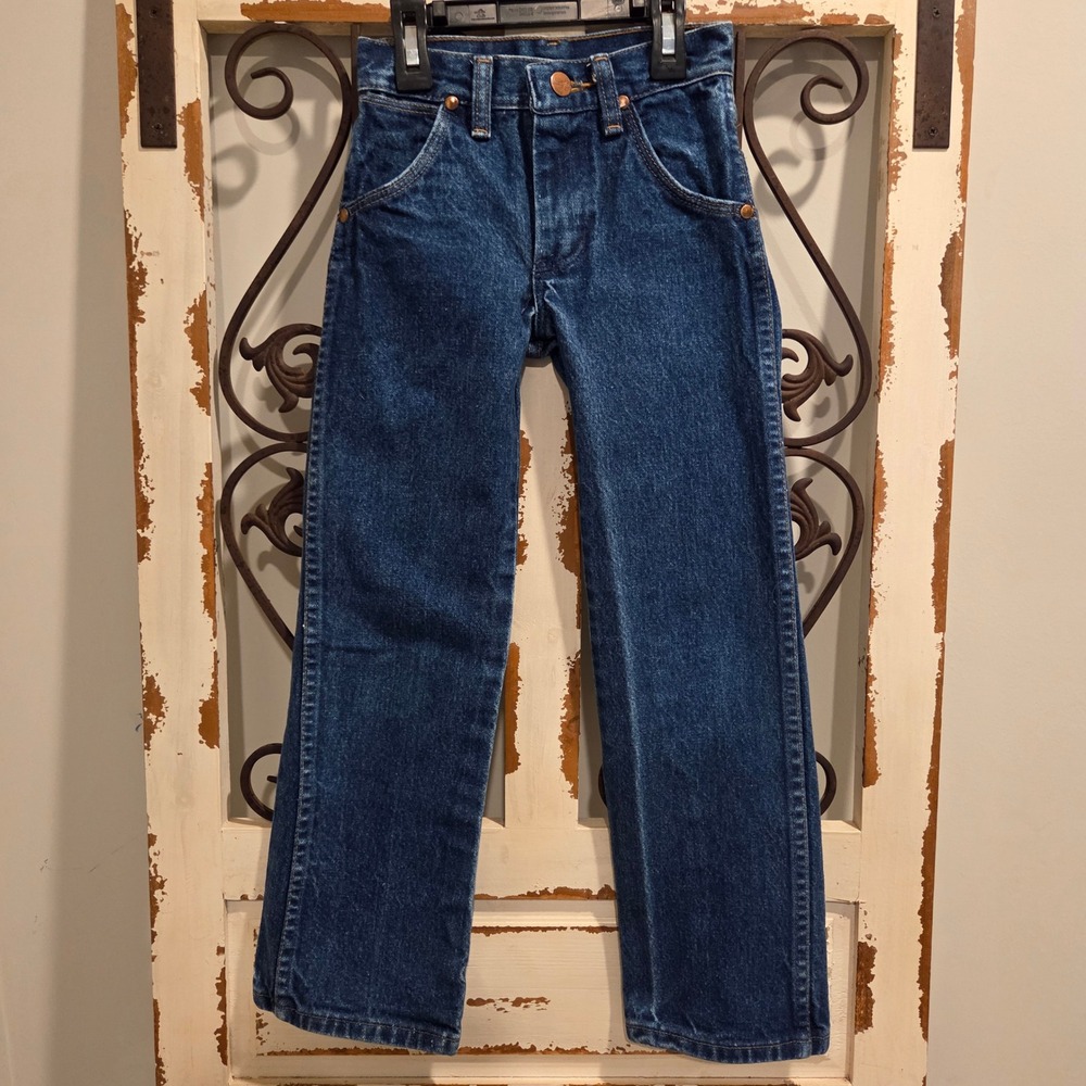 Vintage Wrangler Boys 8 Slim Jeans Western USA Made Dark Wash Cowboy Cut Denim